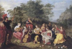 Apollo And The Nine Muses With Mount Helicon In The Distance by Hendrik van Balen the Elder