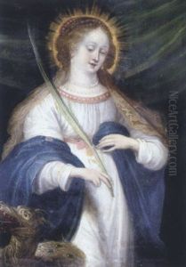 Saint Margaret Of Antioch Holding A Palm Frond Beside A Dragon