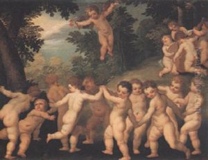 Wooded Landscape With Dancing Putti