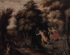 Diana The Huntress With Attendant Nymphs In A Wooded Glade by Hendrik van Balen the Elder
