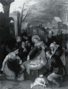 Adoration Of The Shepherds In The Foreground Of A Winter Landscape Adoration Of The Shepherds In The Foreground Of A Winter Landscape
