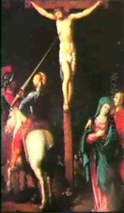The Crucifixion With Longinus Piercing The Side Of Christ And The Virgin Supported In The Arms Of Saint John by Hendrik van Balen the Elder