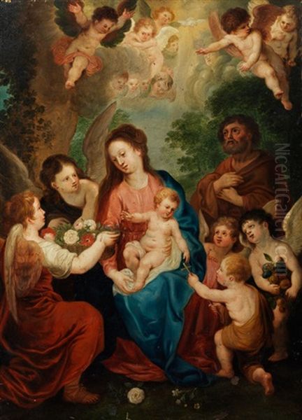 Die Heilige Familie Mit Dem Johannesknaben Von Engeln Verehrt - view 1
