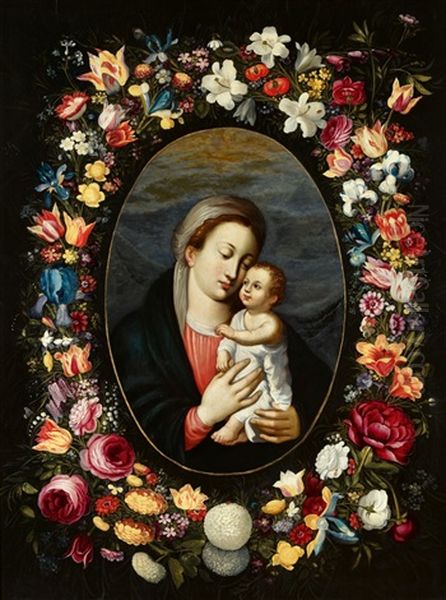 The Virgin And Child In A Floral Wreath - view 1