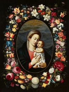 The Virgin And Child In A Floral Wreath by Jan Van Balen