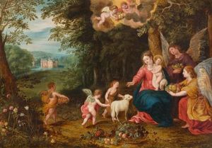 Forest Landscape With The Holy Family And John The Baptist by Jan Van Balen