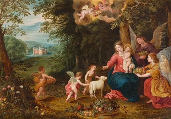 Waldlandschaft Mit Heiliger Familie Und Johannes D. Taufer - view 1
