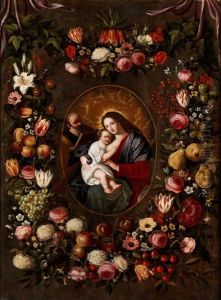 Blumenkranzbild Mit Heiliger Familie by Jan Van Balen