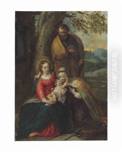 The Holy Family With Saint Catherine Of Alexandria Beneath A Cherry Tree by Jan Van Balen