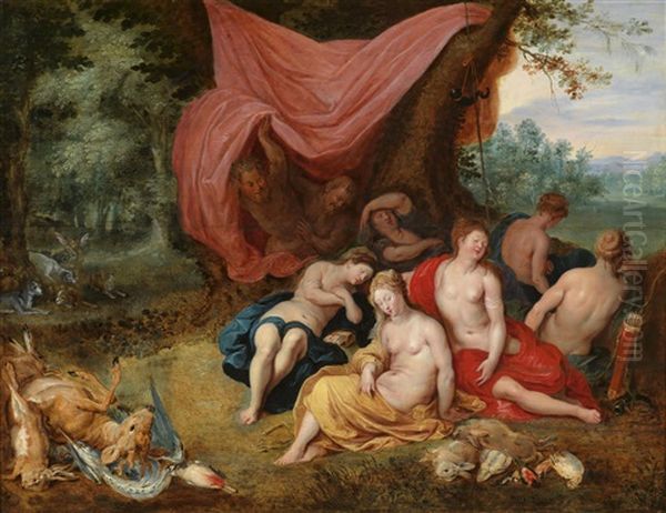 Die Schlafende Diana Und Ihre Nymphen Nach Der Jagd, Von Satyrn Belauscht - view 1