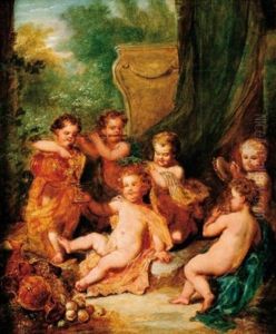 Bacchus Enfant Entoure De Putti
