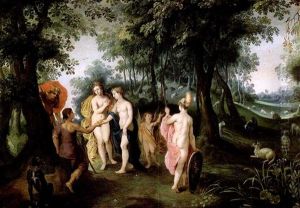 Aphrodite Entouree D'athena Et De Hera, Recoit La Pomme D'or De Paris by Jan Van Balen