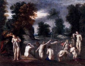 Badande Kvinnor I Landskap by Jan Van Balen