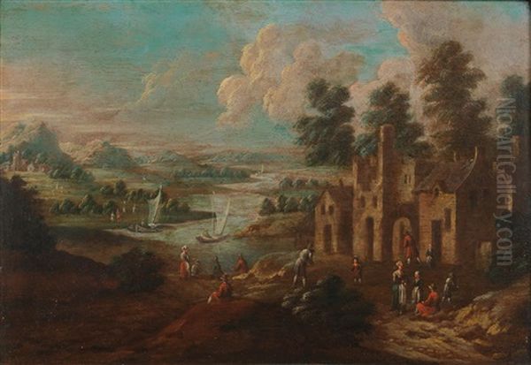 Two Wide River Landscapes Populated By Peasant Figures - view 1