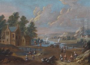 Flusslandschaft Mit Segelbooten Und Figurenstaffage by Mathys Balen