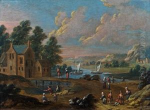 Flusslandschaft Mit Figurenstaffage Und Segelbooten