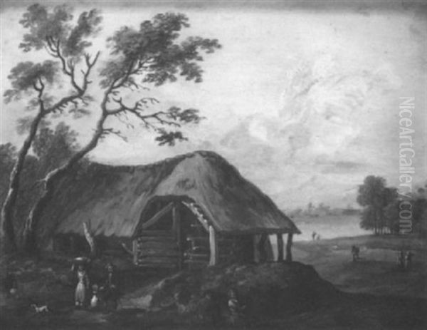 Paysage Avec Importante Chaumiere Et Villageois - view 1