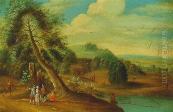 River Landscape With Villagers Conversing - view 1