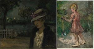 Dans Le Parc De Nuit (+ Enfant Jouant, Smllr; 2 Works) by Gustave Balenghien