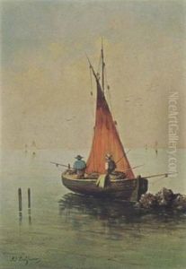 Fishermen In A Boat by Adolphe-Paul-Emile Balfourier