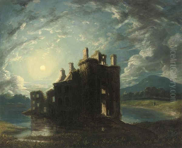 A Ruined Castle On A Loch By Moonlight - view 1