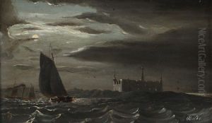 Kronborg Slott I Maneskinn Fra Sjosiden by Peder Balke