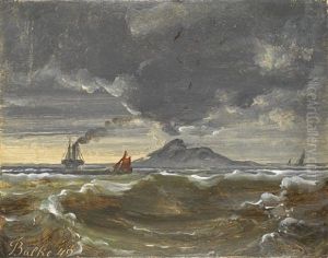 Dampbat Og Seilskip Utenfor Kysten by Peder Balke