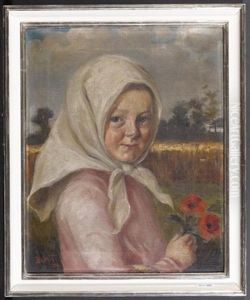 Portrait Eines Madchens Mit Kopftuch by Frigyes Fueloep Balla