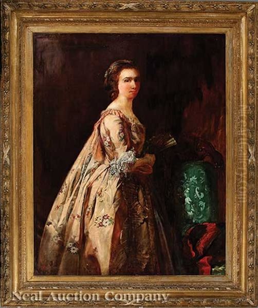 A Grand Manner Portrait Of A Young Woman In A Sack Back Gown - view 1