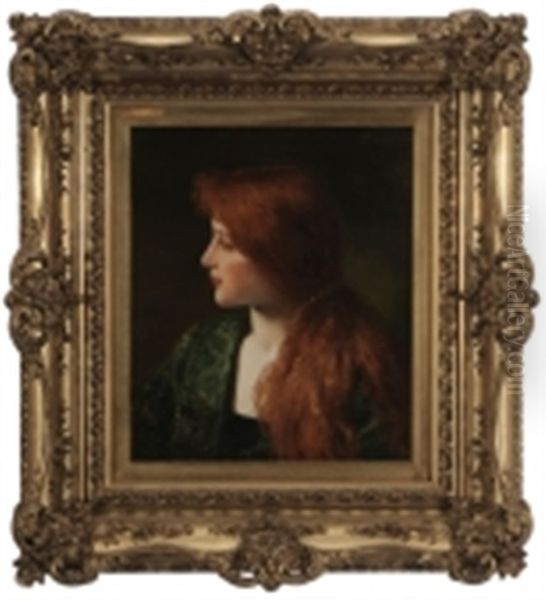 Portrait Of A Woman With Red Hair And Wearing An Emerald Robe - view 1