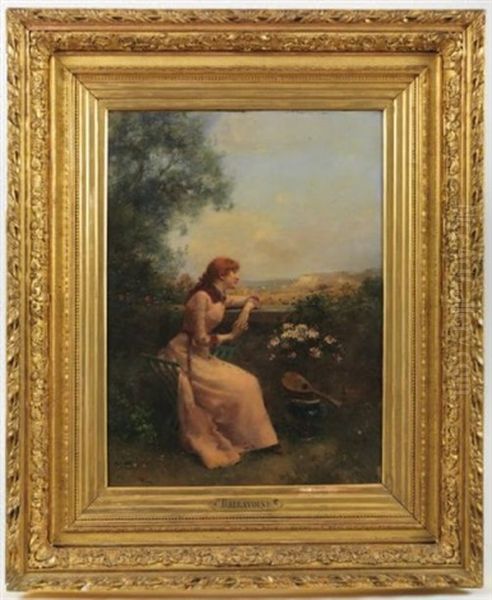 Jeune Femme Assise Devant Une Terrasse - view 1