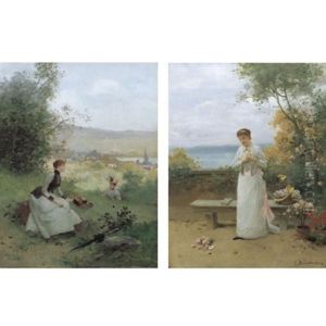The Love Letter (+ Young Women Sitting In A Field; Pair)