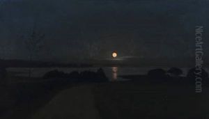 Lake With Full Moon by Otto Petersen Balle