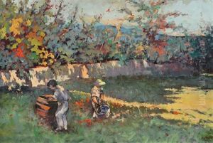 Gathering Grapes by Augusto Ballerini
