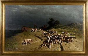Scene De Chasse A Courre: La Retraite by Albert De Balleroy