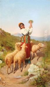 A Shepherdess With Her Flock by Francesco Ballesio