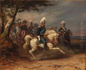King Frederik Vii Of Denmark On Horseback In Front Of His Staff During The First Schleswian War by Ole Peter Hansen Balling