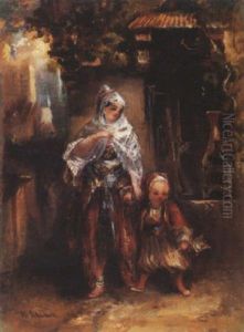 Jeune Orientale Et Son Enfant by Hippolyte Homere Ballue