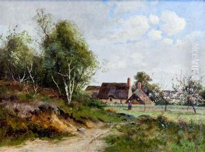 Village Et Pommier En Fleurs