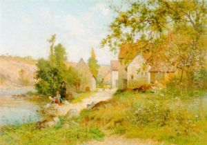 Sonnige Flusspartie Mit Wascherinnen Sonnige Flusspartie Mit Wascherinnen