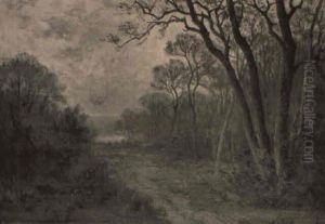 Vej Gennem, Skoven Ved Solnedgangstide by Pierre-Ernest Ballue