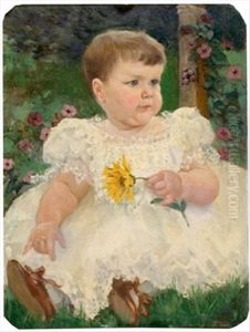 Kleinkind In Weisem Kleid Mit Gelber Blume Kleinkind In Weisem Kleid Mit Gelber Blume