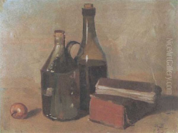 Stilleben Mit Weinflaschen Und Buchern - view 1