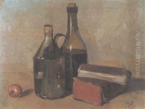 Stilleben Mit Weinflaschen Und Buchern by Wilhelm Balmer