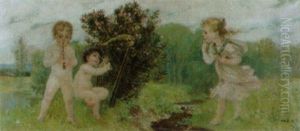 Idyllische Landschaft Mit Kindern by Wilhelm Balmer