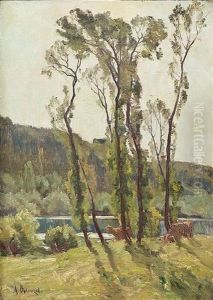 Sommerliche Flusslandchaft Mit Weidenden Kuhen by Armand Balouzet