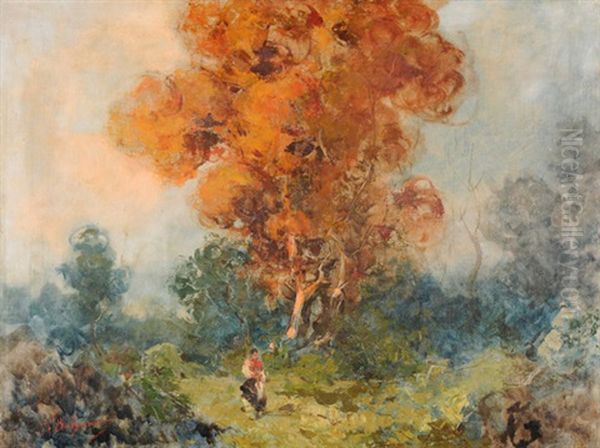 Dame In Einer Herbstlandschaft - view 1