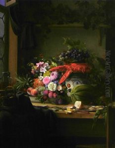 Nature Morte Au Homard, Fruits Et Fleurs