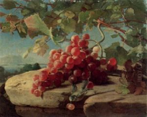 Red Grapes And Bird On A Stone Ledge by Carl Vilhelm Balsgaard