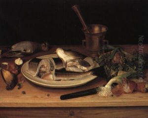 Nature Morte Med Torsk, Gulspurv, Skovskade, L+g, Selleri Og Porrer by Carl Vilhelm Balsgaard
